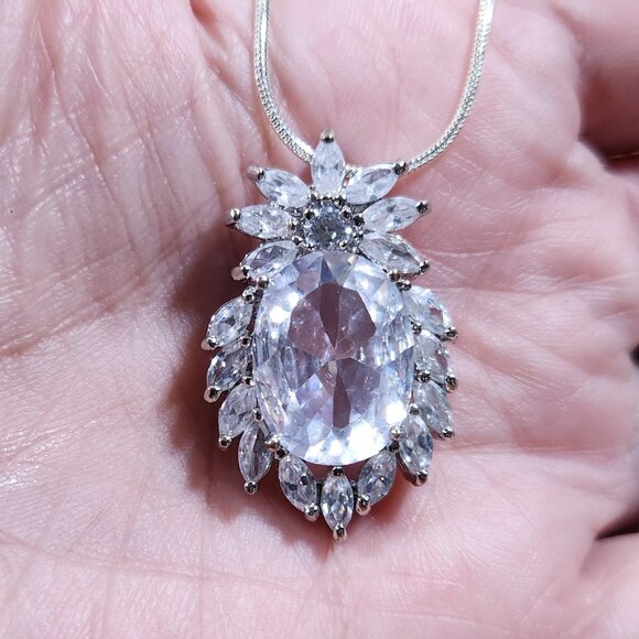 New Womens Crystal Sterling Silver Necklace 18" - Picture 2 of 4